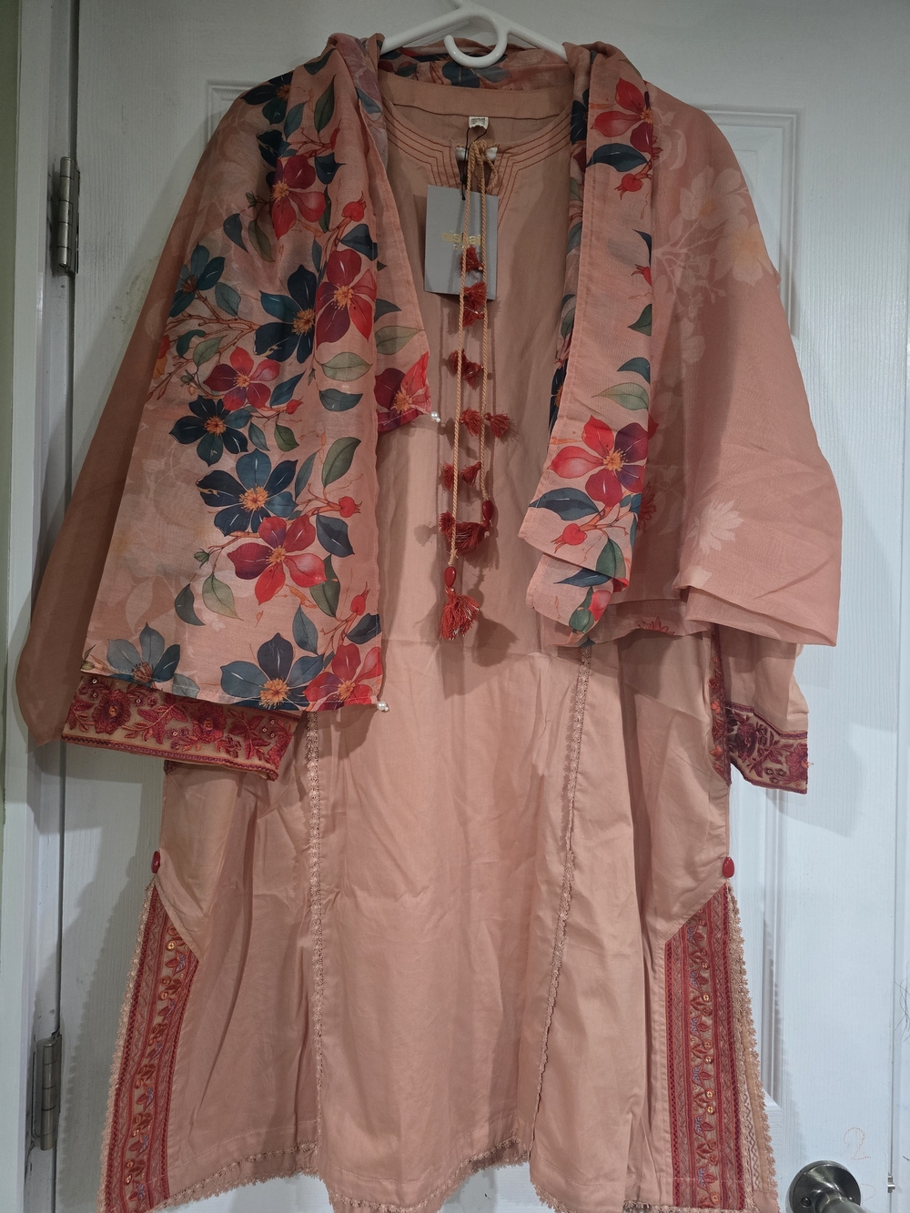 Peach Floral-Trim Trench Coat for Women